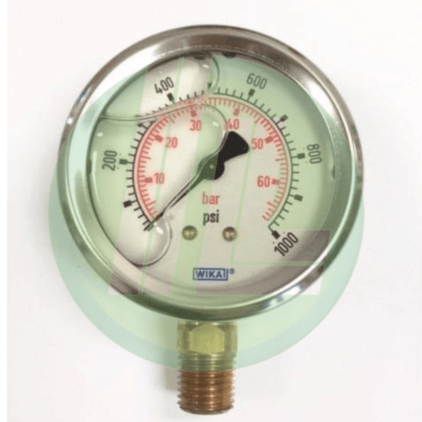 Wika 9692075 Industrial Pressure Gauge with 0-1000 PSI and Bottom Mount - Industrial Lubricant
